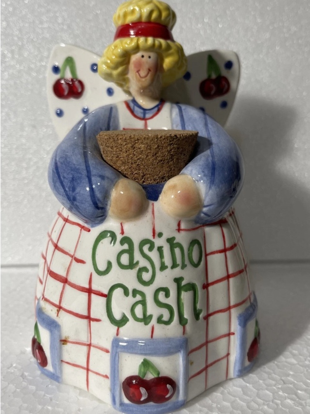 Ceramic Angel Coin Bank, Casino Cash by Debra Jordan Bryan.